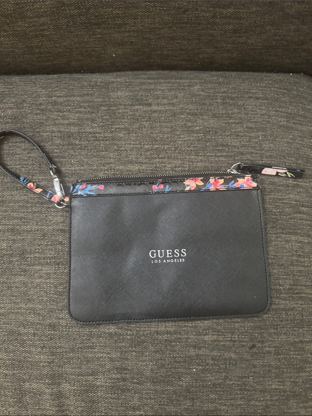 GUESS Black Wristlet with Multicolor Floral Accent